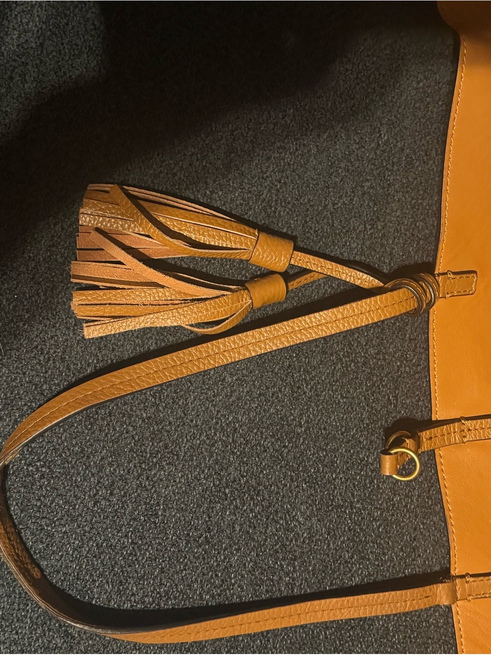 Tory Burch McGraw Tan Leather Tote with Tassel and Logo - Picture 6 of 12